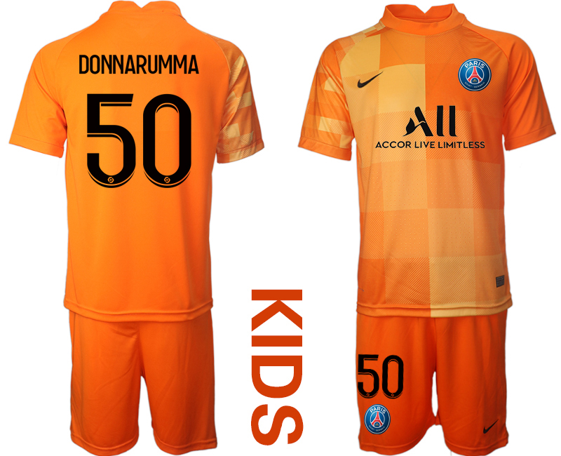 Youth 2021-2022 Club Paris St German orange red goalkeeper #50 Soccer Jersey->youth soccer jersey->Youth Jersey